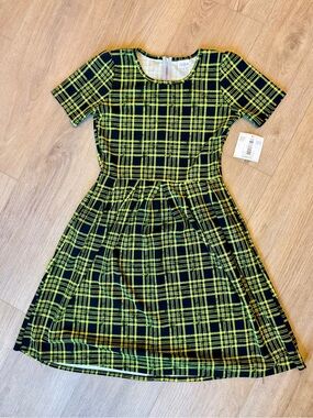 Neon and Black Plaid LuLaRoe Amelia Dress